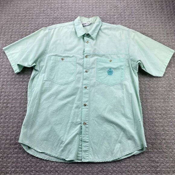 Vintage Polo Shirt Men Large L Green BELLISSIMO Button Up 80s 100% Cotton Casual - Picture 1 of 12